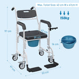 easycomfort easycomfort sedia a rotelle con wc impermeabile 4 in 1 con poggiapiedi ribaltabili in alluminio e plastica nero
