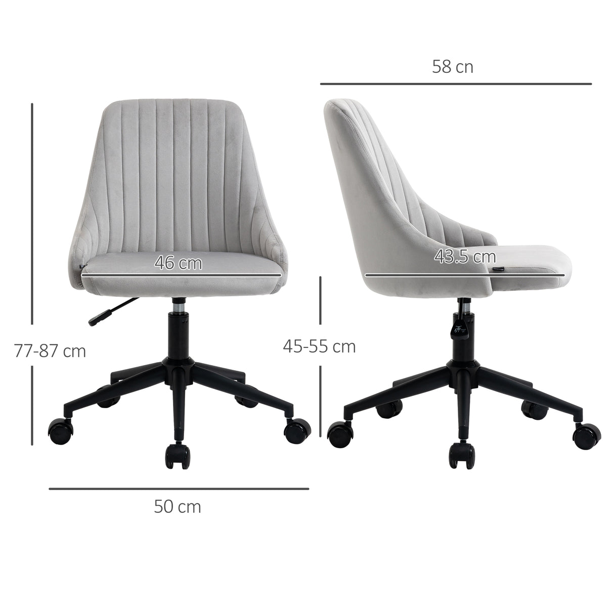 immagine-3-easycomfort-easycomfort-sedia-da-ufficio-in-velluto-grigio-con-altezza-regolabile-sedia-ergonomica-girevole-a-360-e-ruote-50x58x77-87cm