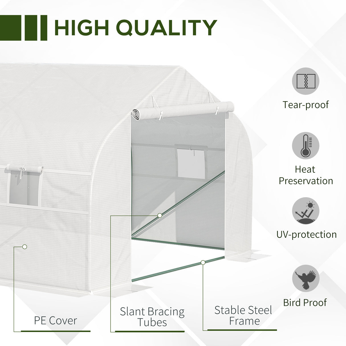 easycomfort easycomfort serra per orto 6x3x2m con 8 finestre e porta avvolgibile in acciaio e pp verde