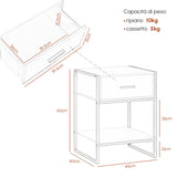 easycomfort easycomfort set 2 comodini moderni con cassetto e ripiano aperto in mdf e acciaio 45x40x60cm bianco e oro