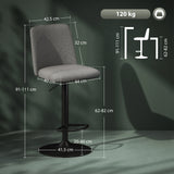 easycomfort easycomfort set 2 sgabelli da bar girevoli ad altezza regolabile in tessuto effetto lino 44x53x91 111 cm grigio scuro