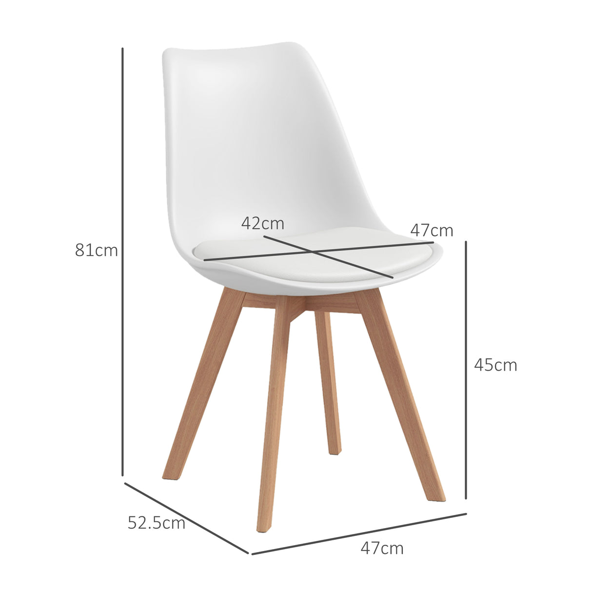 easycomfort easycomfort set 4 sedie da pranzo stile nordico in plastica con gambe in legno e cuscino in finta pelle bianco