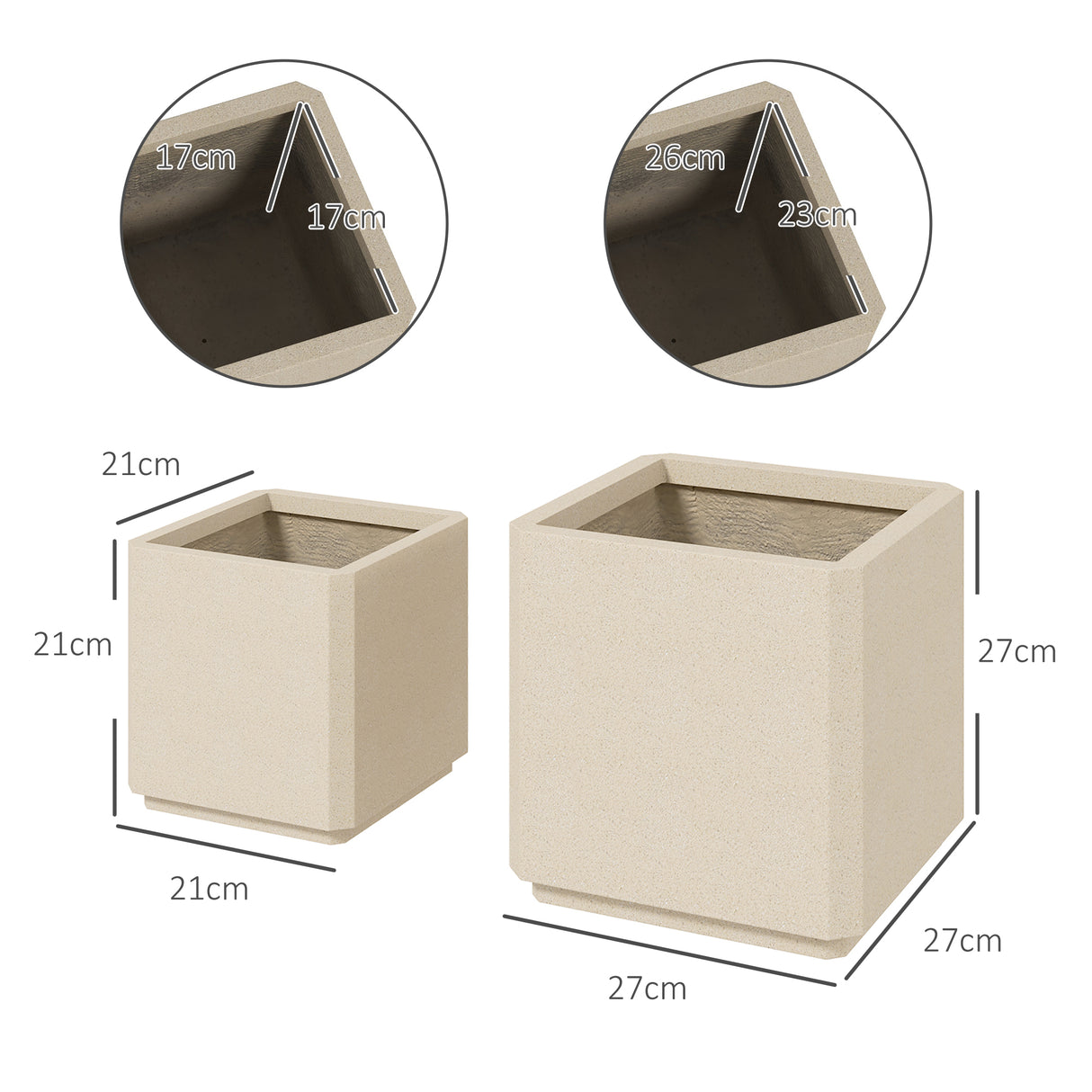 easycomfort easycomfort set da 2 vasi da giardino quadrati impilabili per esterno e interno beige