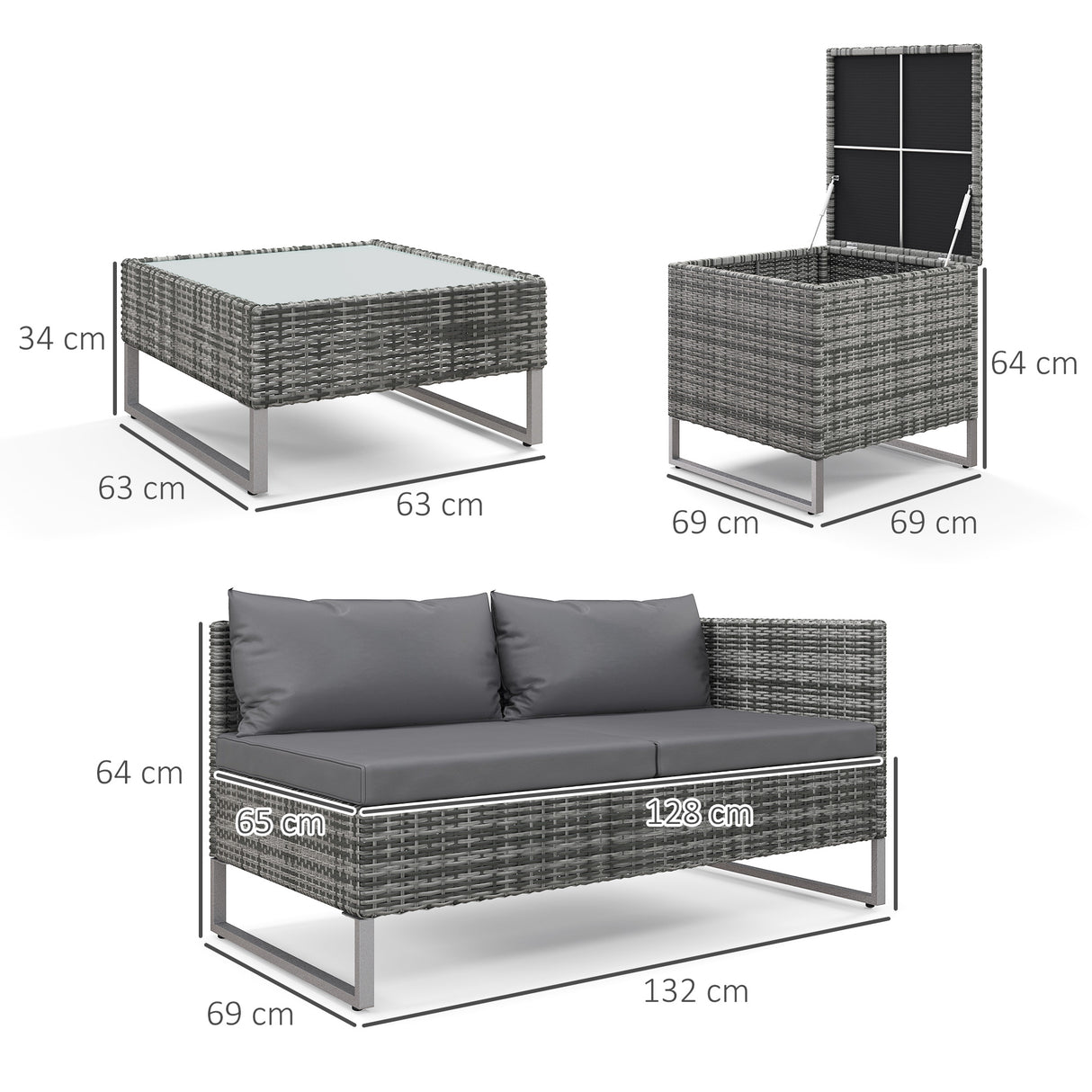 easycomfort easycomfort set da giardino 4 pezzi con 2 divani 2 posti tavolino da caffe e tavolino alto in acciaio e rattan