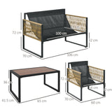 easycomfort easycomfort set da giardino 4 pezzi in rattan con divanetto 2 sedie e tavolino da caffe grigio e marrone
