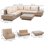 easycomfort easycomfort set da giardino 4 pezzi in rattan divano angolare con cuscini e tavolini nero e marrone chiaro