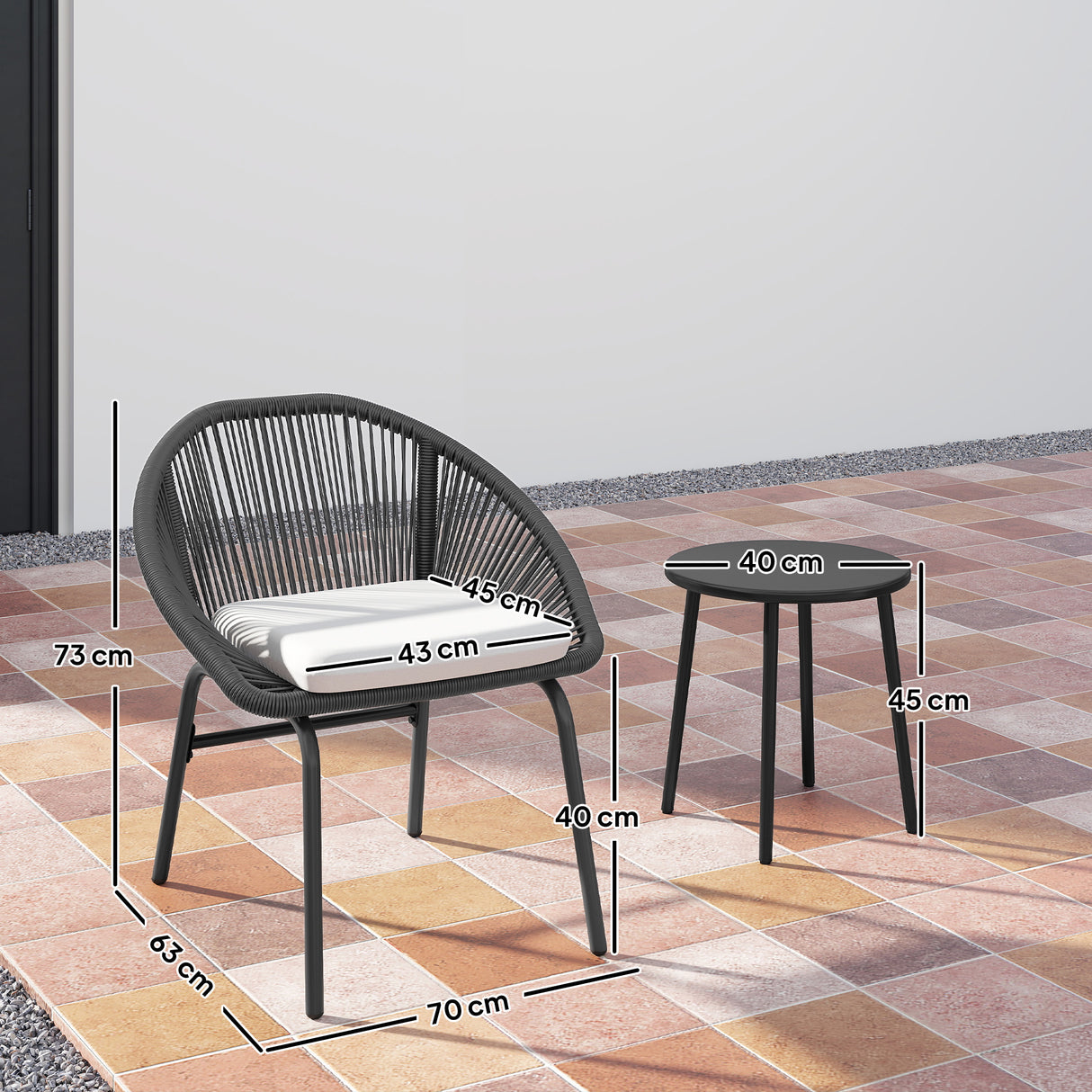 easycomfort easycomfort set da giardino con 2 sedie con cuscino e tavolino da caffe in acciaio e rattan pe nero