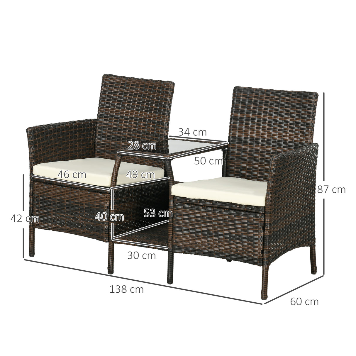 easycomfort easycomfort set da giardino in rattan con 2 sedie moderne e tavolino da caffe 138x60x87 cm marrone