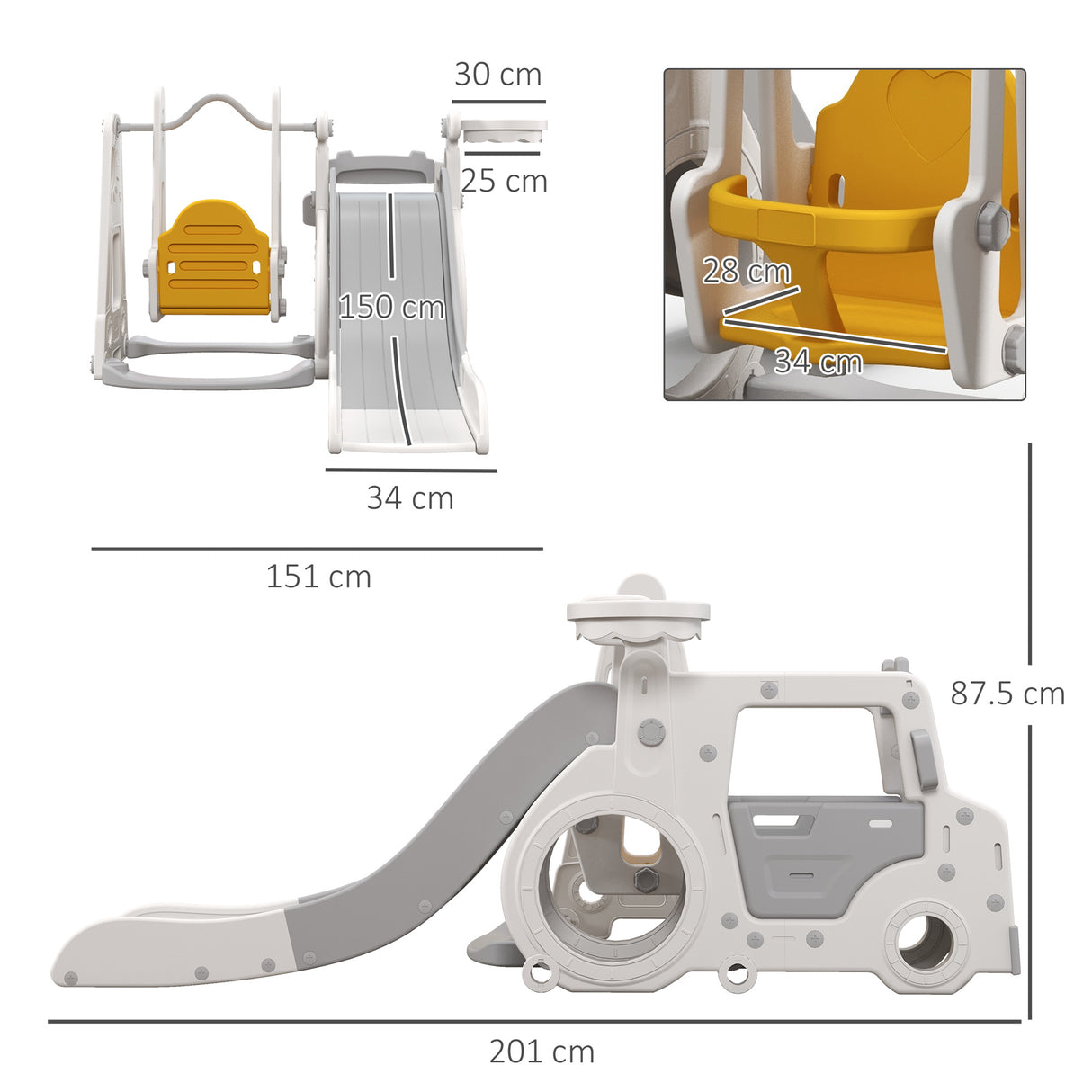 immagine-3-easycomfort-easycomfort-set-scivolo-per-bambini-18-48-mesi-con-altalena-macchinina-e-canestro-201x151x87-5cm-bianco