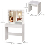 easycomfort easycomfort set tavolo da trucco toeletta con specchio 12 luci led sgabello imbottito e ampio cassetto in legno 80x40x140 cm bianco