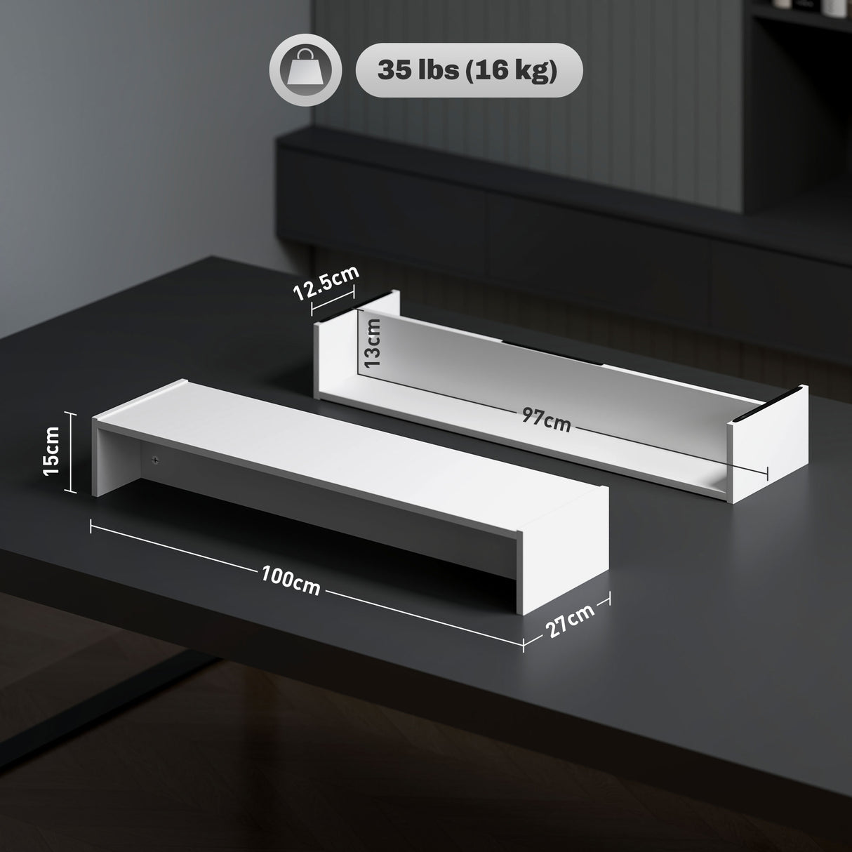 easycomfort easycomfort supporto per monitor con 2 vani contenitore in legno 100x27x15 cm bianco