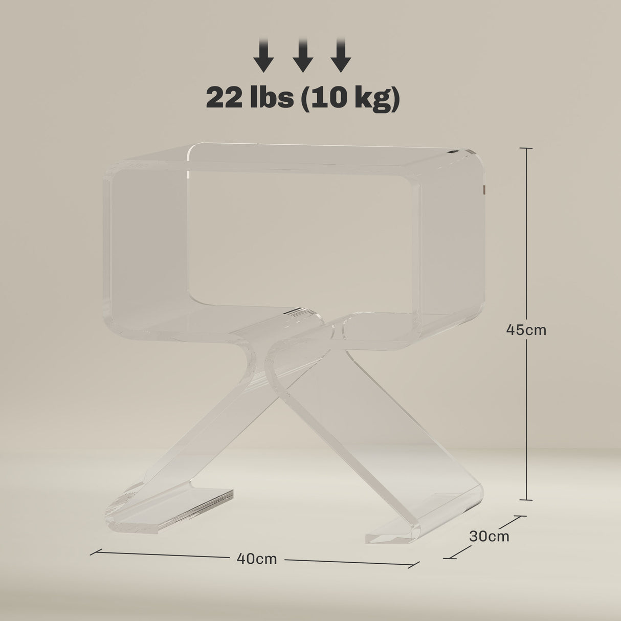 easycomfort easycomfort tavolino basso geometrico a 2 livelli in acrilico con gambe triangolari 40x30x45 cm trasparente