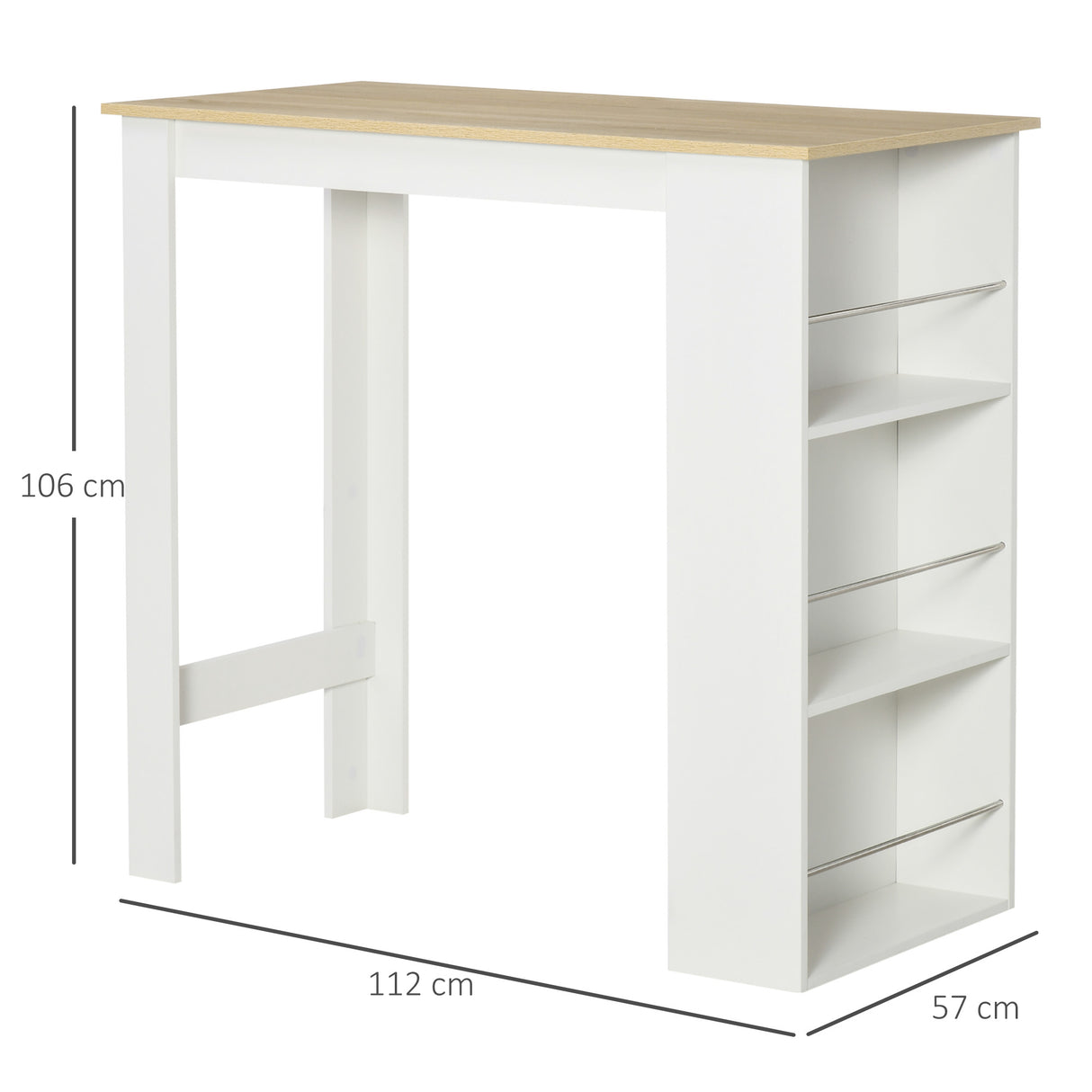 easycomfort easycomfort tavolo da bar con 3 mensole e barre protettive in acciaio e truciolato 112x57x106 cm bianco