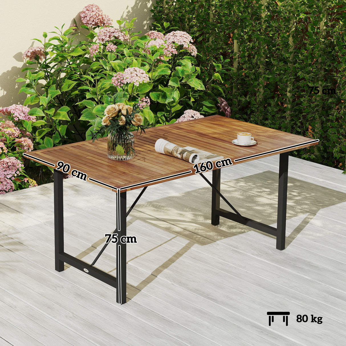 easycomfort easycomfort tavolo da giardino 160x90 cm in legno di acacia e acciaio con piano a doghe teak