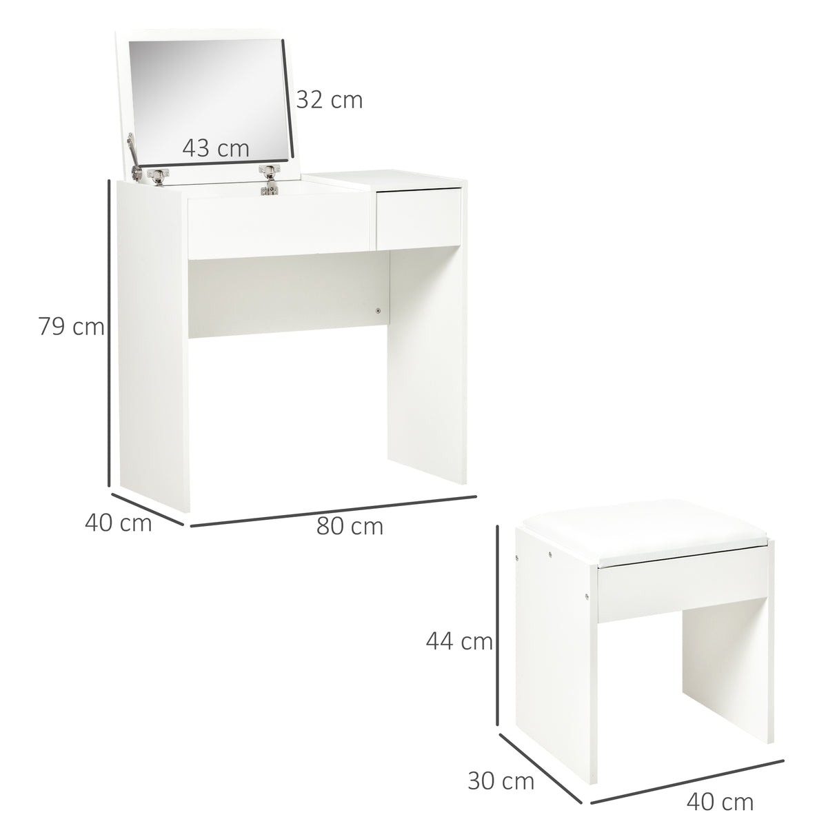 easycomfort easycomfort tavolo da trucco con specchio richiudibile tavolo da trucco moderno con sgabello vano contenitore 4 scomparti mdf bianco 80x40x79 cm ean 8054111848237