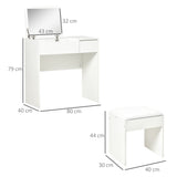 easycomfort easycomfort tavolo da trucco con specchio richiudibile tavolo da trucco moderno con sgabello vano contenitore 4 scomparti mdf bianco 80x40x79 cm ean 8054111848237