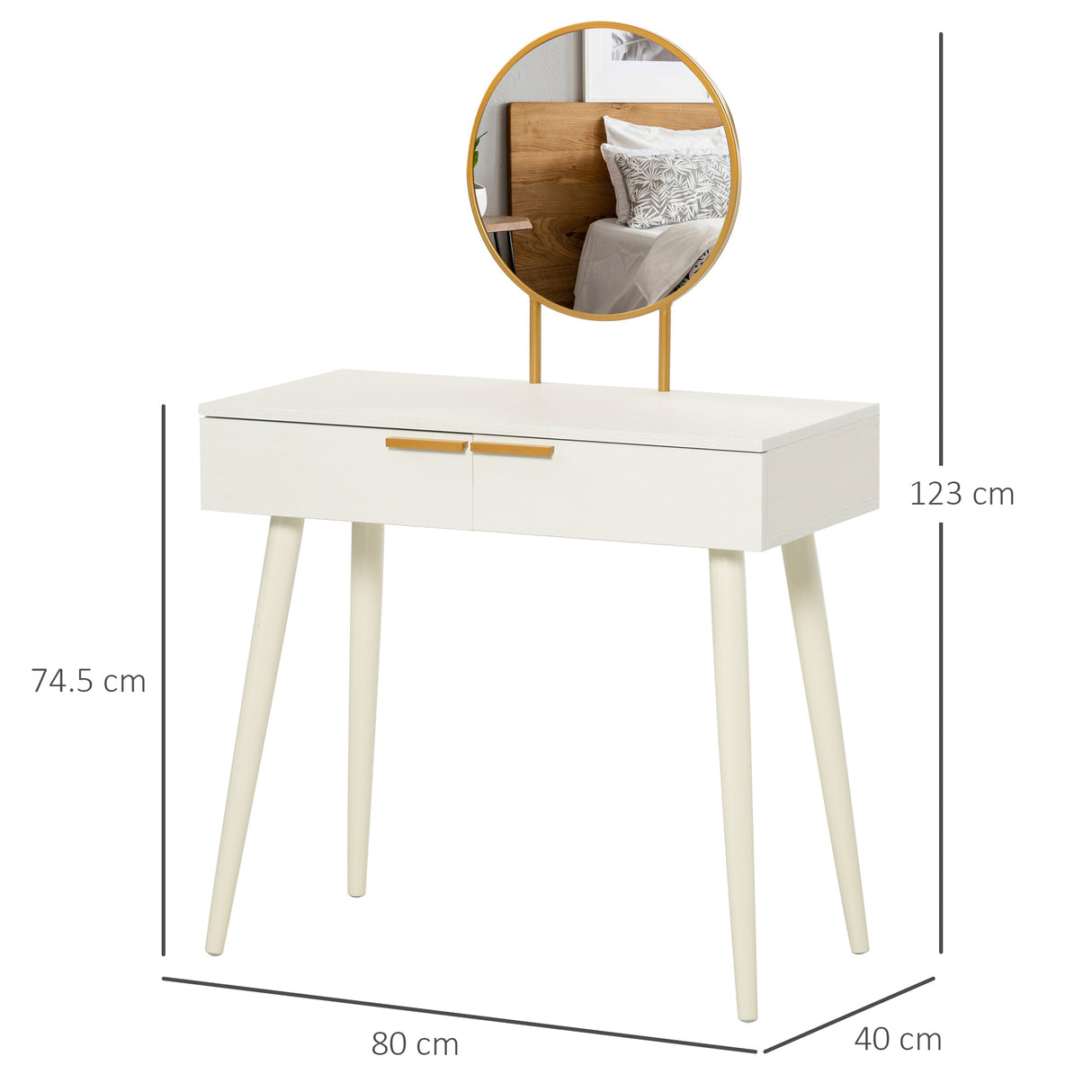 easycomfort easycomfort tavolo trucco con specchio e 2 cassetti per accessori in legno 80x40x123 cm bianco