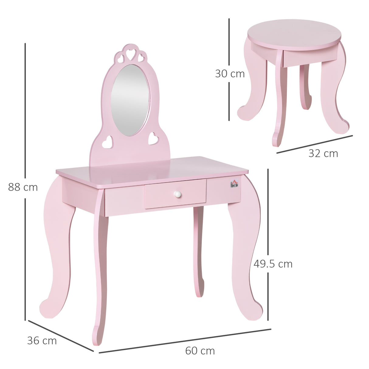 easycomfort easycomfort tavolo trucco per bambini con sgabello in legno toeletta con specchio e cassetto 60x36x88cm rosa
