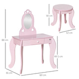 easycomfort easycomfort tavolo trucco per bambini con sgabello in legno toeletta con specchio e cassetto 60x36x88cm rosa