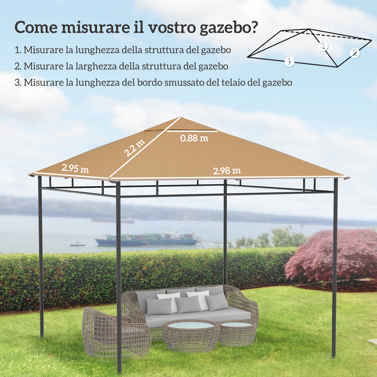 easycomfort easycomfort tetto di ricambio per gazebo 3x3m in poliestere con prese daria e fori di drenaggio beige