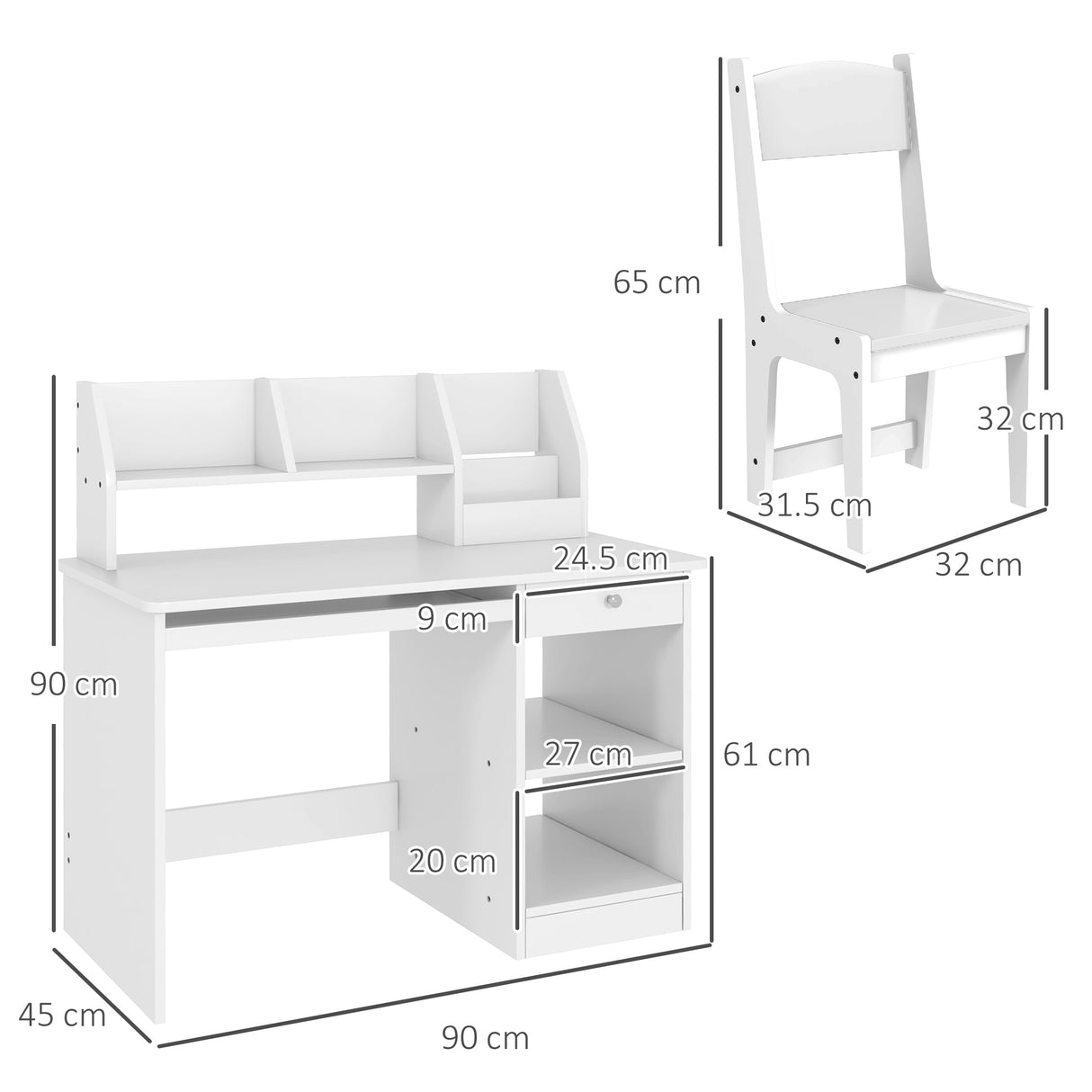 easycomfort easycomfortzonekiz banco scuola e sedia per bambini da 5 8 anni con scaffale e mensola estraibile in legno bianco
