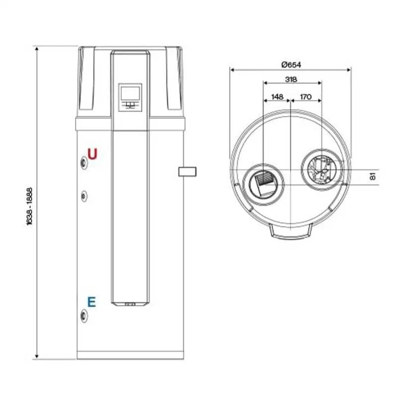 immagine-3-rinnai-scaldacqua-a-pompa-di-calore-rinnai-shimanto-sanitary-200-litri-ehp-wh200-1a-con-serpentino-ausiliario-gas-r134a-display-touch-lcd-a-bordo