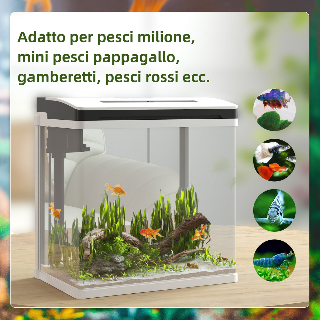 easycomfort easycomfort acquario da 13l a illuminazione led con fori di ventilazione in vetro hd e abs 29x20x30 5 cm