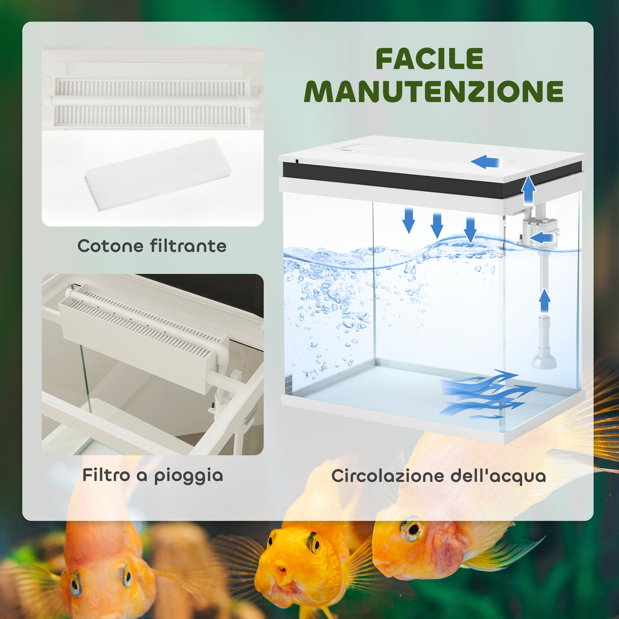 easycomfort easycomfort acquario per pesci rossi 26l con luci led sistema di filtraggio e pompa dacqua 38x26x38 cm bianco