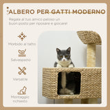 easycomfort easycomfort albero tiragraffi per gatti con casetta trespolo e pallina in legno e poliestere 60x40x98 cm marrone e beige