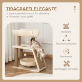easycomfort easycomfort albero tiragraffi per gatti con lettino cuccia e tappetino in legno peluche e sisal 60x30x76 cm marrone chiaro