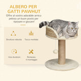 easycomfort easycomfort albero tiragraffi per gatti con lettino palo in juta e pallina appesa 40x40x49cm beige