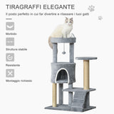 easycomfort easycomfort albero tiragraffi per gatti con trespolo casetta rampa e pallina in legno e peluche 60x40x100 cm grigio chiaro