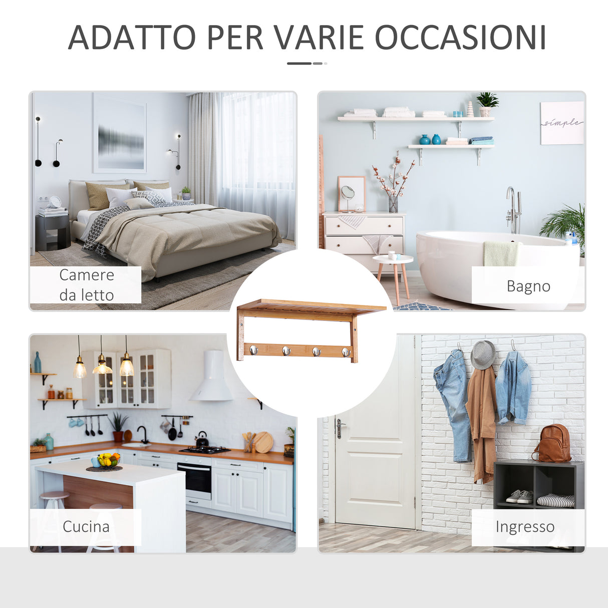 easycomfort easycomfort appendiabiti con mensola attaccapanni a parete con ripiano bambu 50 16 17 5cm ean 8054111840262