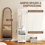 easycomfort easycomfort appendiabiti da terra con asta e 2 ripiani aperti in legno e acciaio 38 5x30x170 cm bianco e color legno