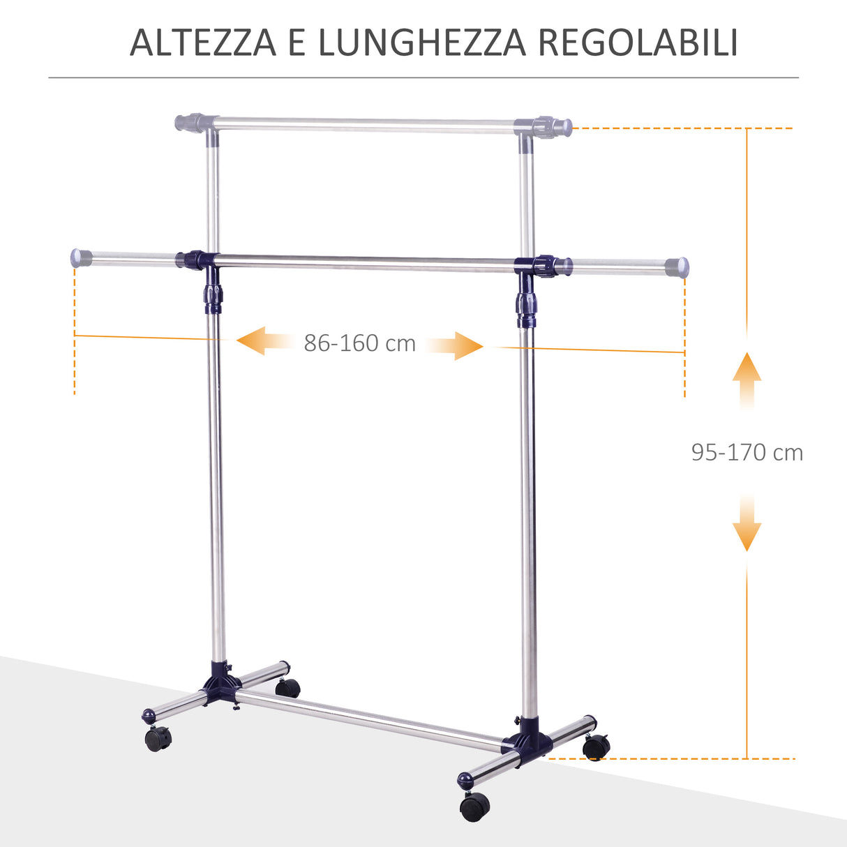 easycomfort easycomfort appendiabiti stender porta abiti singolo per vestiti in acciaio inox su ruote larghezza e altezza regolabili ean 8054111842938