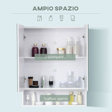 easycomfort easycomfort armadietto a specchio rettangolare montato a parete con credenze e ripiano regolabile in mdf e vetro 60x15x75cm bianco