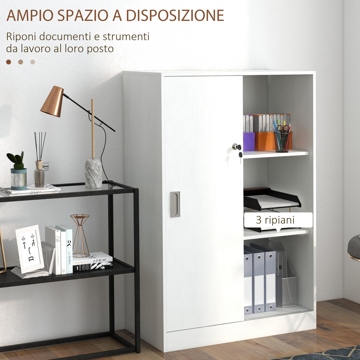 easycomfort easycomfort armadietto da ufficio a 3 ripiani con 2 chiavi di sicurezza in truciolato 80x40x120 cm bianco