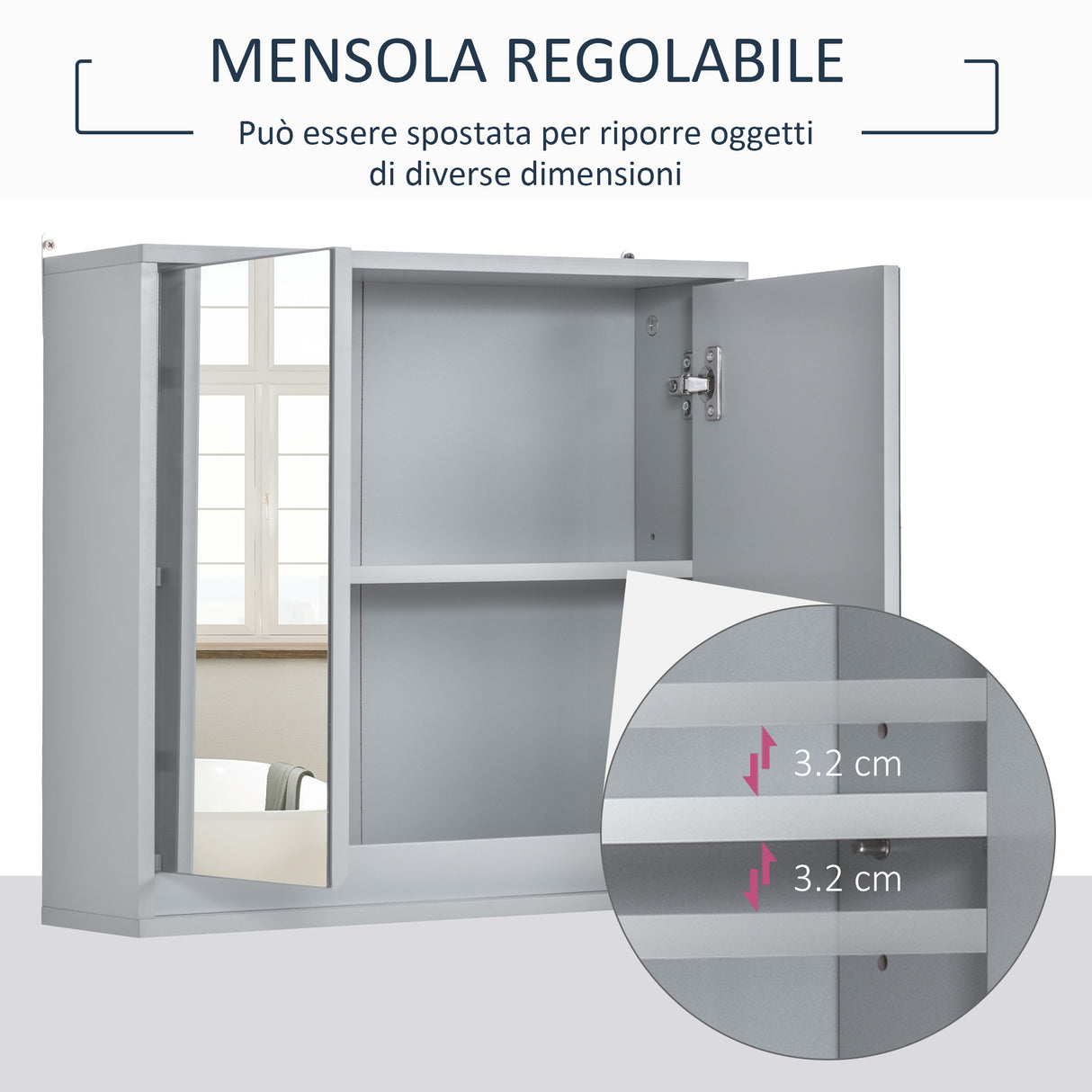 easycomfort easycomfort armadietto doppia porta a vetro con ripiano regolabile da bagno da parete legno 48x14 5x45cm grigio ean 8054111845229