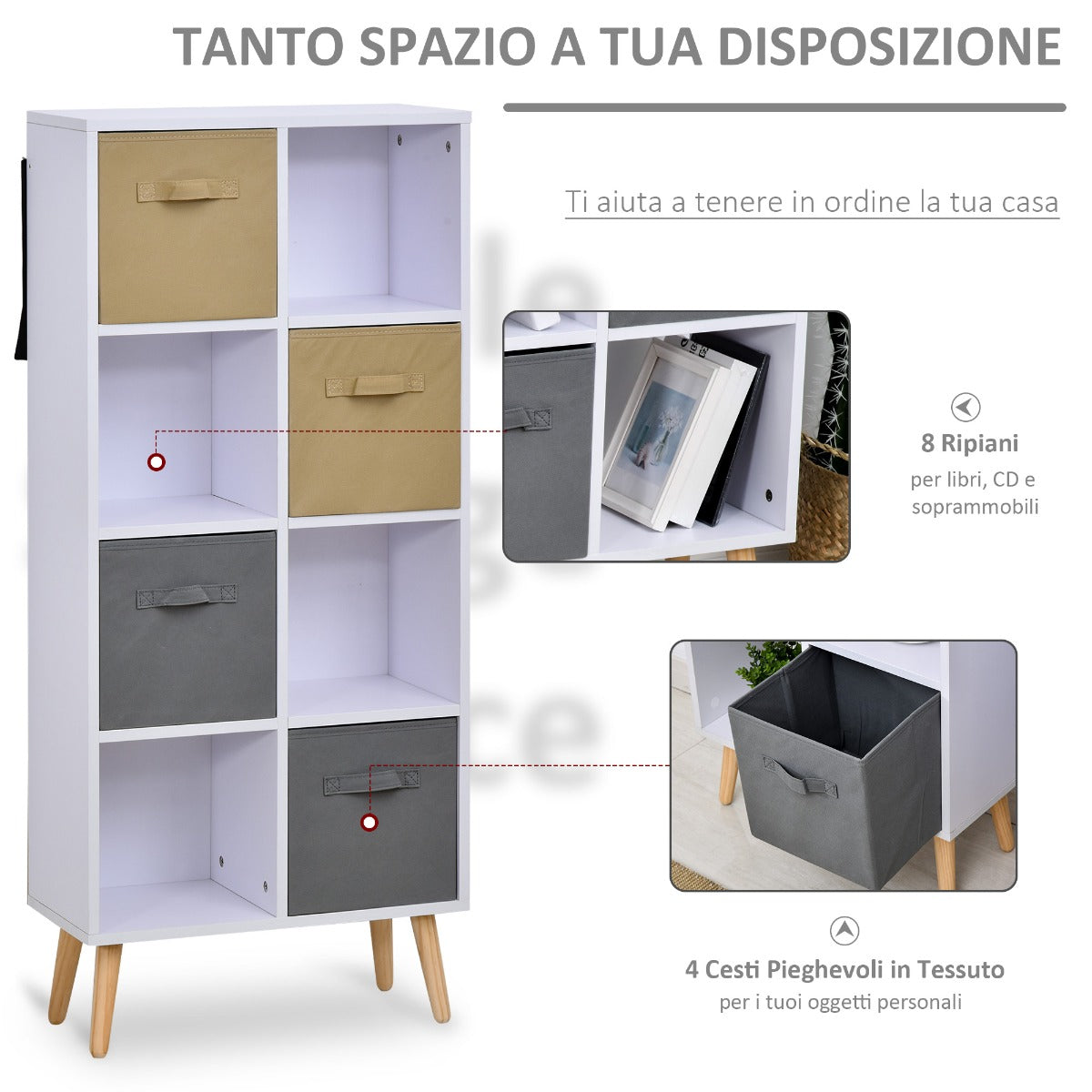 immagine-4-easycomfort-easycomfort-armadietto-libreria-in-legno-bianco-8-ripiani-e-4-cassetti-pieghevoli-in-tessuto-grigio-e-marrone-ean-8054111848756