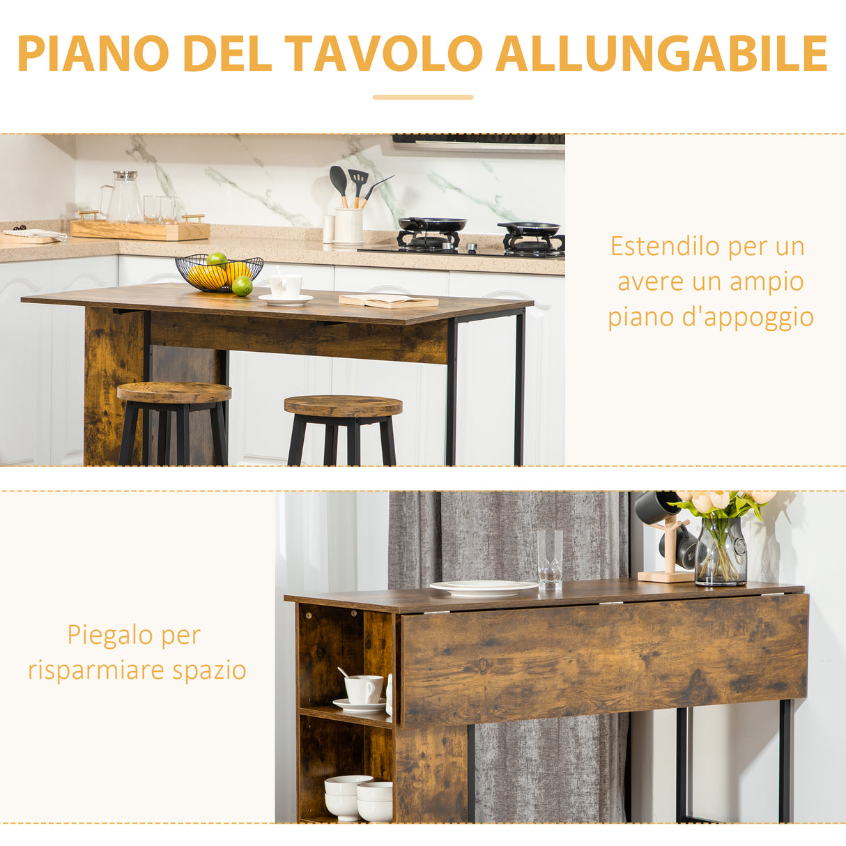 easycomfort easycomfort bancone bar pieghevole stile industriale con scaffale a 3 ripiani 120x76x91 4cm
