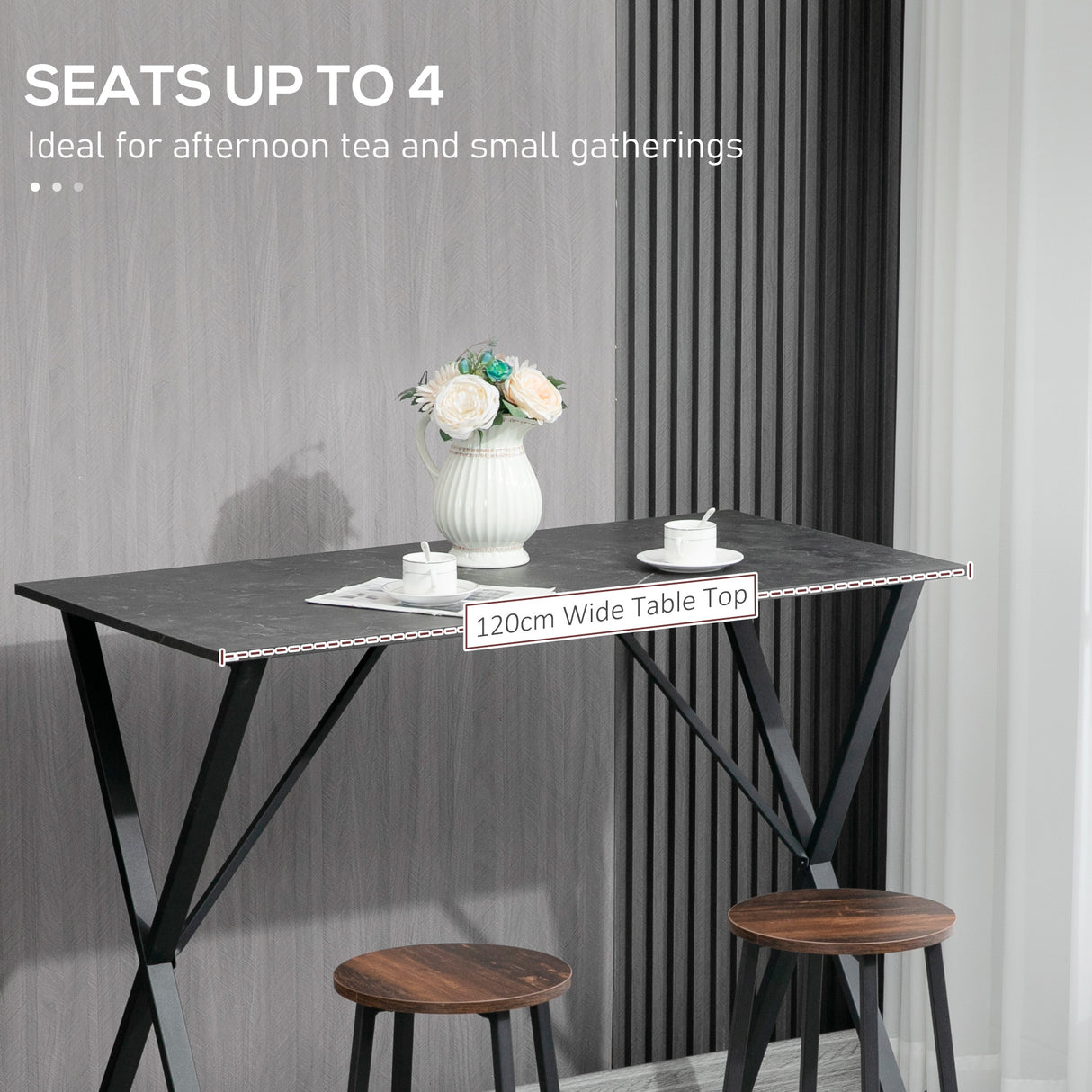 easycomfort easycomfort bancone bar tavolo alto stile industriale effetto marmo legno e acciaio 120x60x102 cm nero