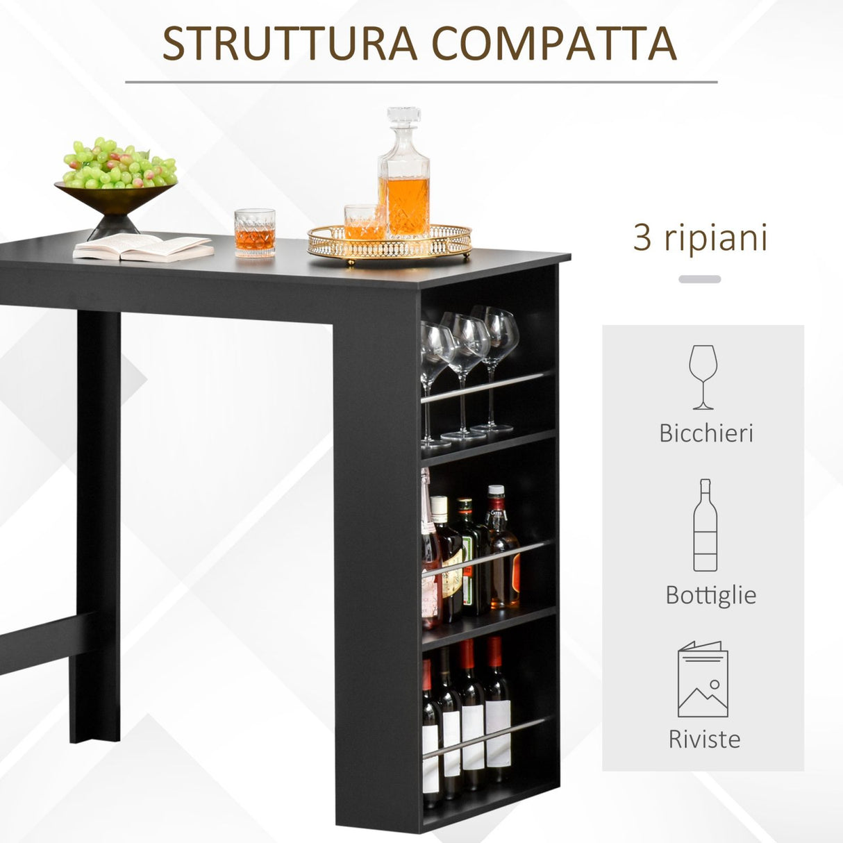 easycomfort easycomfort bancone da cucina tavolo alto con 3 mensole in legno tavolo da bar cucina arredamento moderno casa e bar 112x57x106cm nero