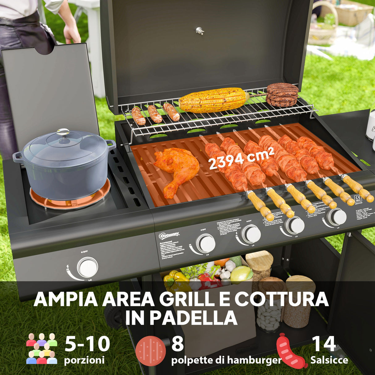 easycomfort easycomfort barbecue a gas con fornello laterale tavolino e armadietto in acciaio e pp 129 5x56x110 cm nero