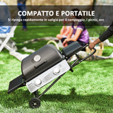 easycomfort easycomfort barbecue a gas portatile con 2 bruciatori e 2 tavolini coperchio con termometro e ruote nero