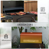 easycomfort easycomfort barbecue da giardino a 2 ruote con griglia affumicatore e fornello in metallo e ghisa 124x66x112 cm nero