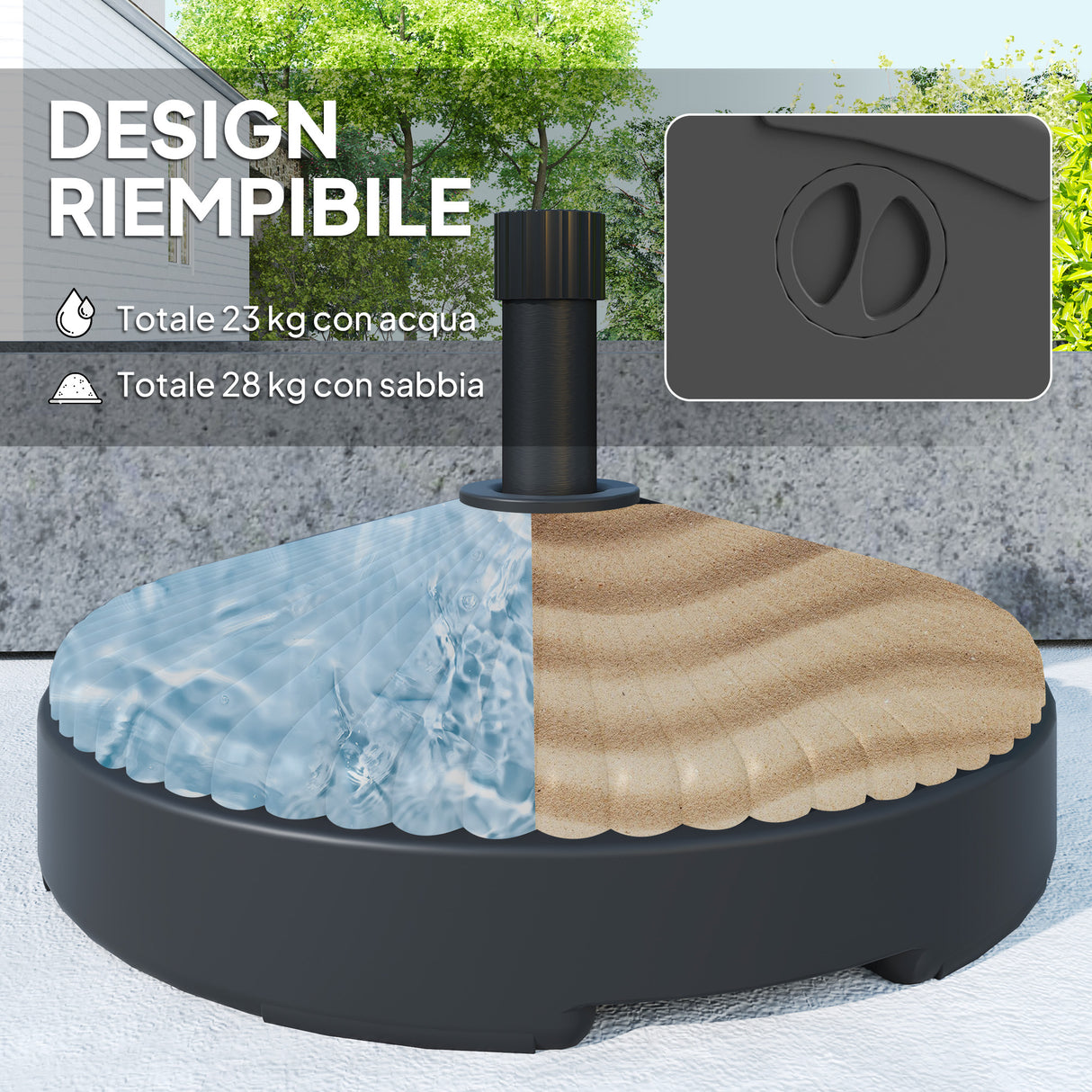 easycomfort easycomfort base per ombrellone 3 m max riempibile con acqua o sabbia in hdpe nero 55x30 cm
