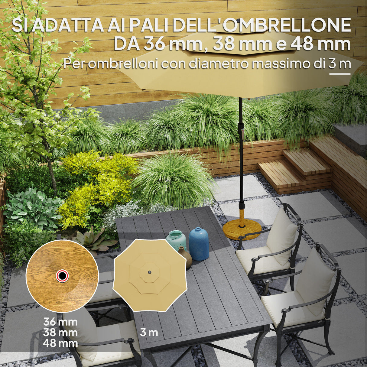 easycomfort easycomfort base per ombrellone a 4 ruote con freni in cemento e metallo 48x44 cm color legno