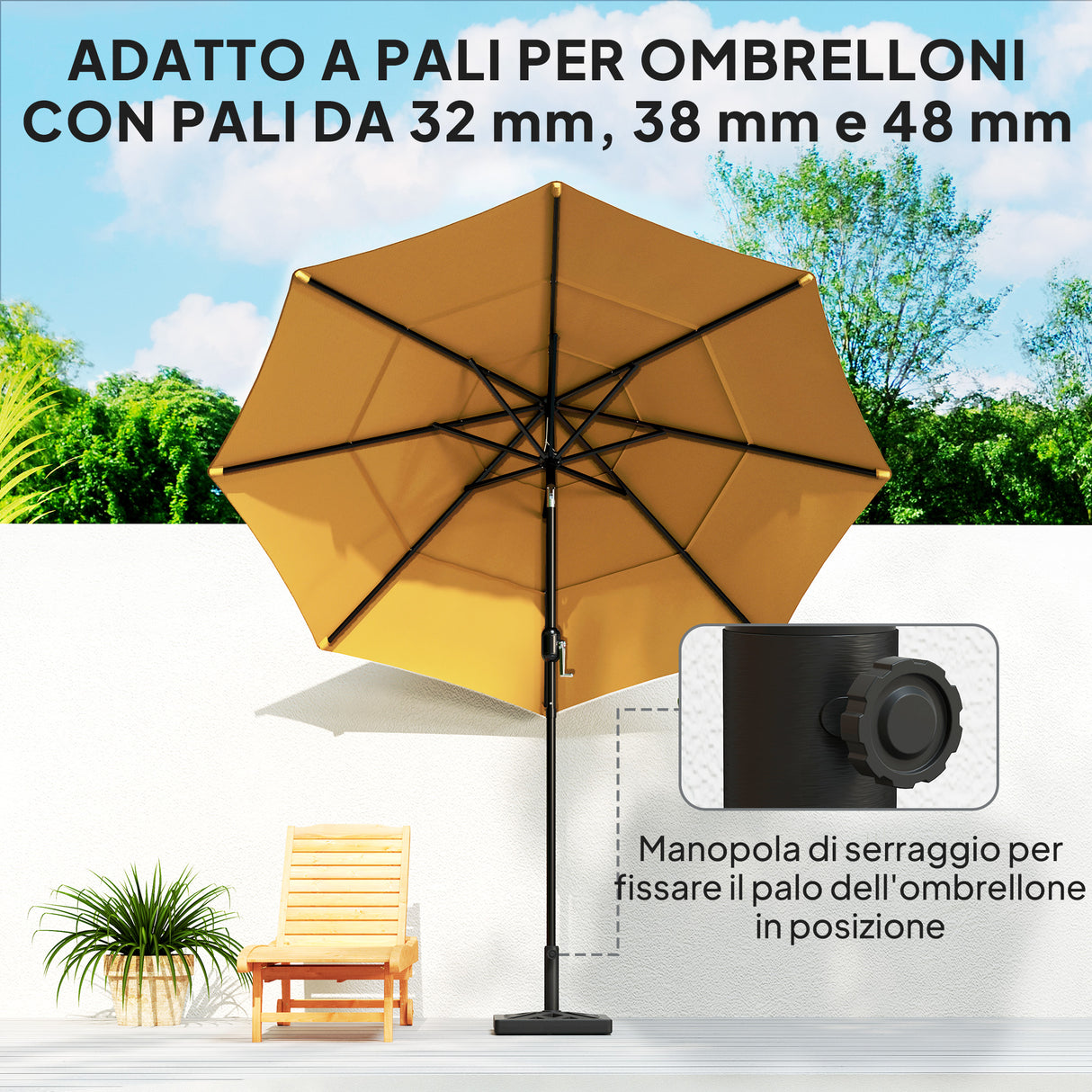 easycomfort easycomfort base per ombrellone da 15kg quadrata per ombrelloni max 2 2 m e pali da 323848 mm nero