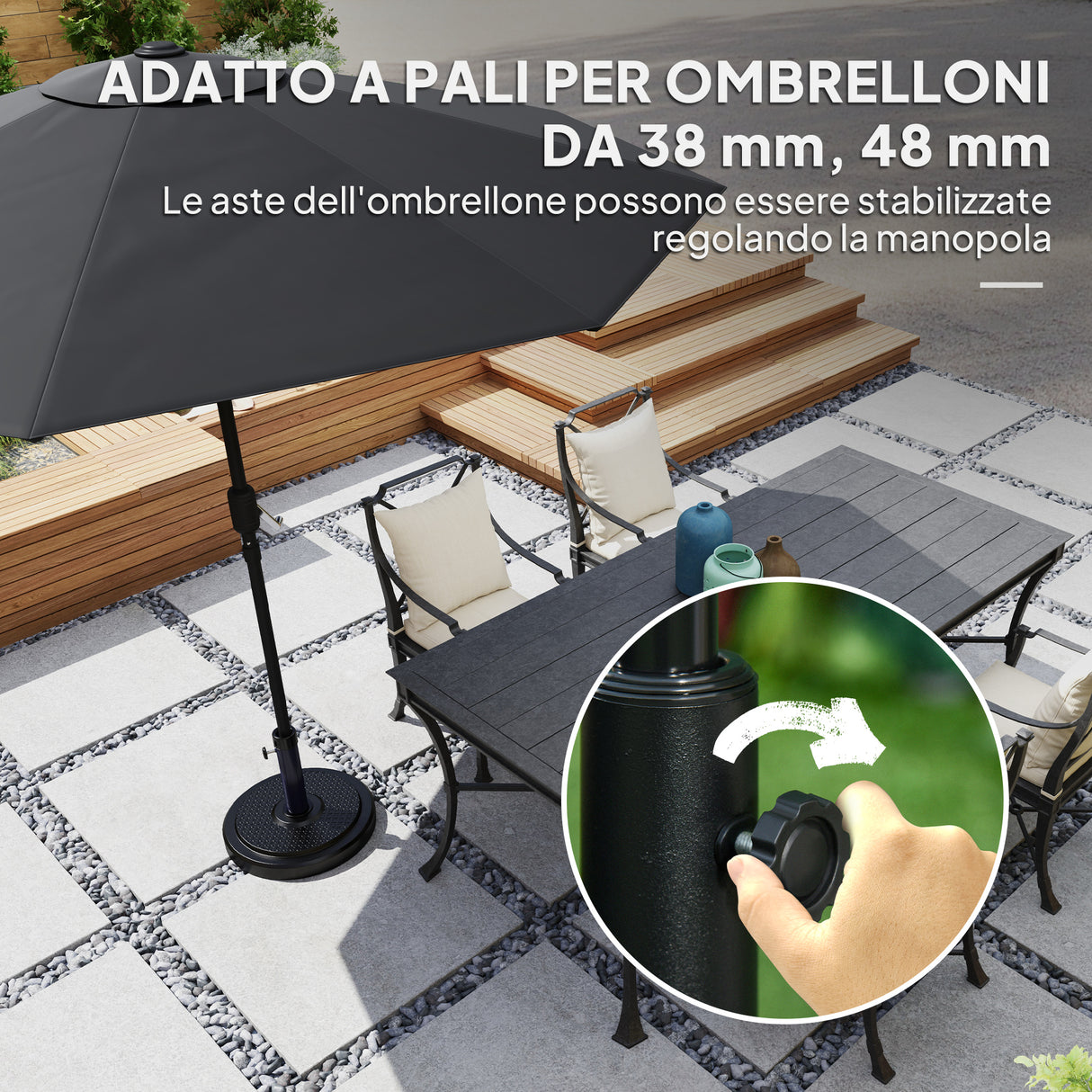 easycomfort easycomfort base per ombrellone da 22 kg rotonda per ombrelloni max 2 8 m e pali da 38 mm o 48 mm nero