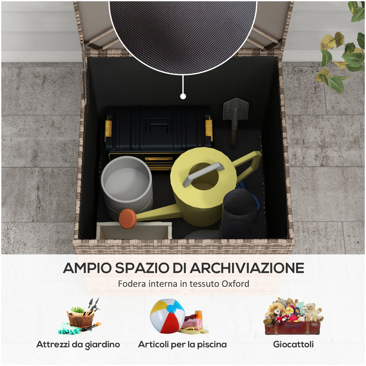 easycomfort easycomfort baule da esterno in rattan pe e acciaio con fodera interna 75x75x70 cm nero e color sabbia